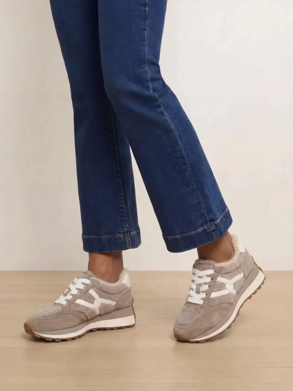 Veronica Beard Valentina 3 Shearling Sneakers Cobblestone Grey